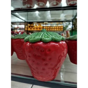 Pote com Tampa Grande Morango em Cerâmica Louça