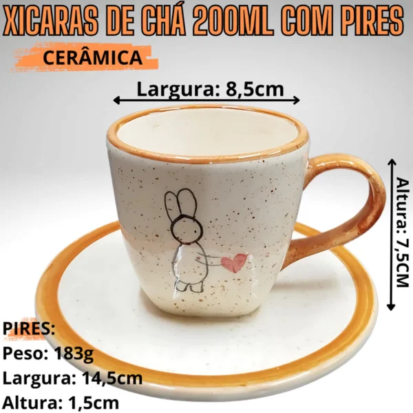 Kit Chaleira Coração de Páscoa Grande com 4 Xícaras de Coelhos de Páscoa de Cerâmica - Cerâmica Boldrin - Imagem 2