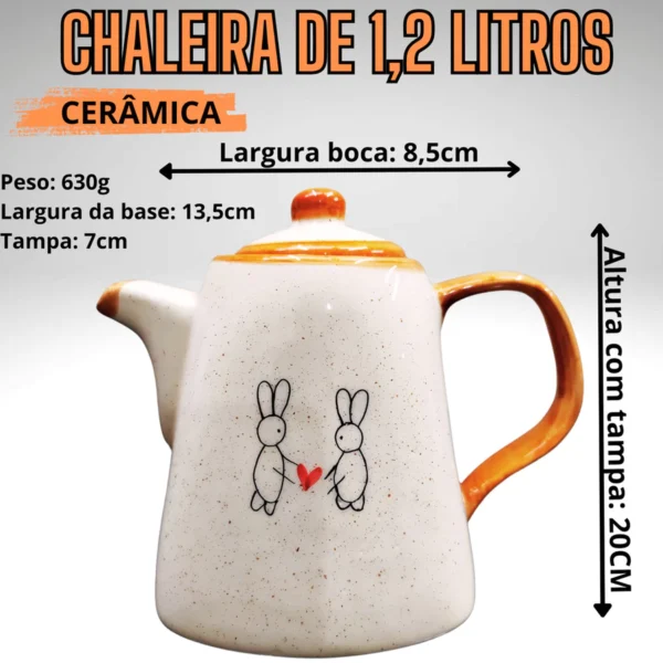 Kit Chaleira Coração de Páscoa Grande com 4 Xícaras de Coelhos de Páscoa de Cerâmica - Cerâmica Boldrin - Imagem 3