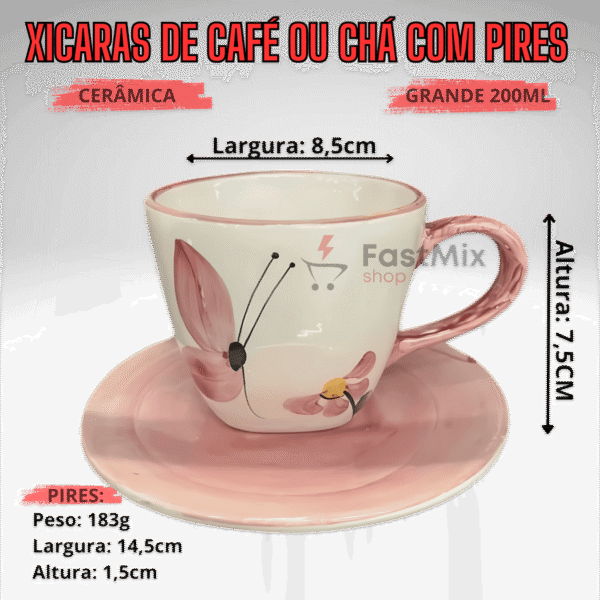 Jogo com 4 Xícaras de 200ml + 1 Chaleira BORBOLETA - Imagem 2