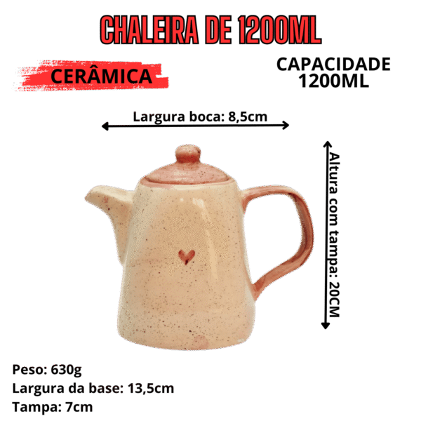 Jogo com 6 Xícaras de 200ml com Pires + 1 Chaleira ROSA CORAÇÃO - Imagem 4