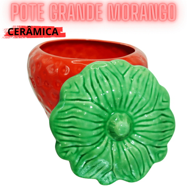 Pote com Tampa Grande Morango em Cerâmica Louça com tampa - Imagem 3