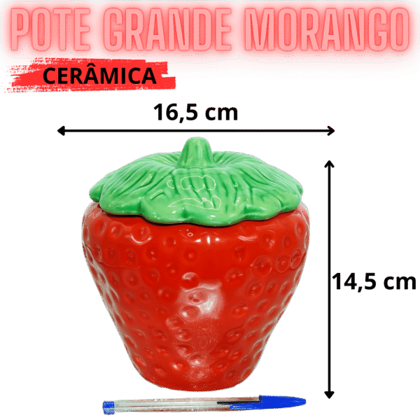 Pote com Tampa Grande Morango em Cerâmica Louça com tampa - Imagem 4