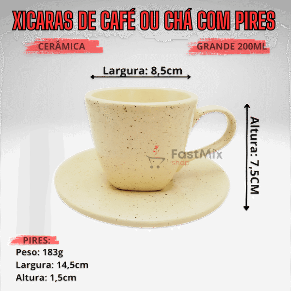 Jogo de 6 Xícaras de 200ml com Pires + 1 Chaleira BEGE - Imagem 2