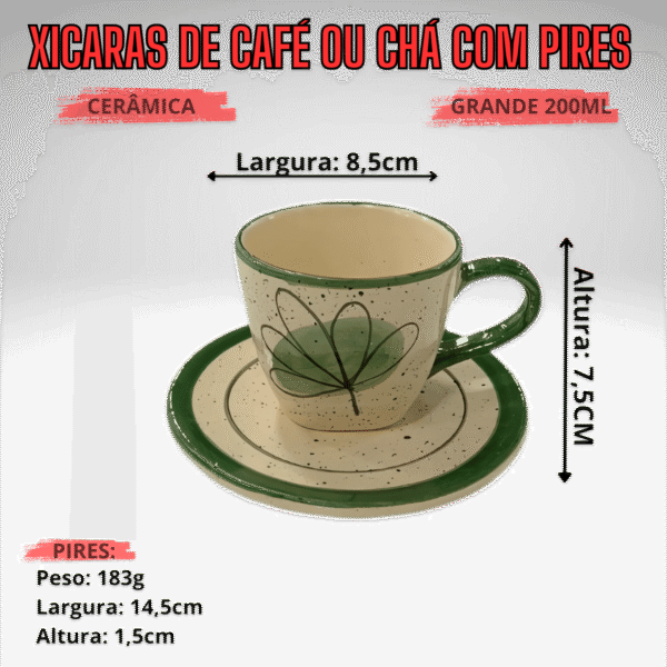 Jogo de 6 Xícaras de 200ml com Pires + 1 Chaleira VERDE - Imagem 3