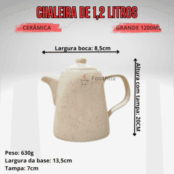 Jogo de 6 Xícaras de 200ml com Pires + 1 Chaleira BEGE - Imagem 3