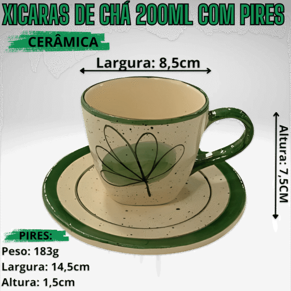 Jogo com 4 Xicaras exclusivo de 200ml + 1 Chaleira VERDE - Imagem 3