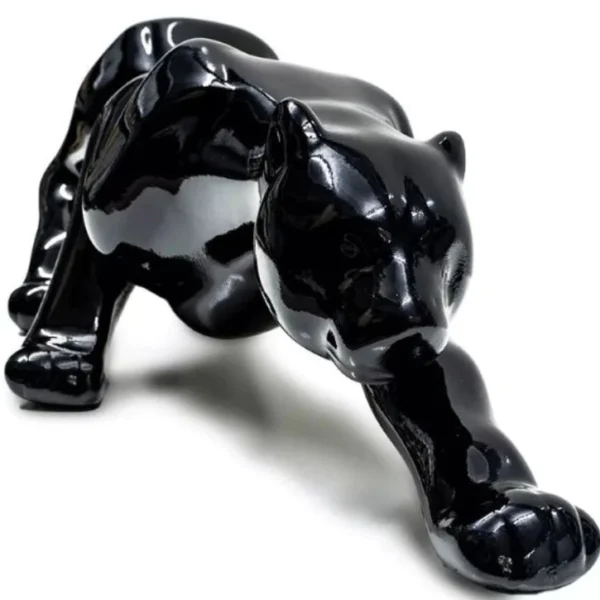 Pantera negra Leopardo Estatua Cerâmica 60cm preto - Imagem 4