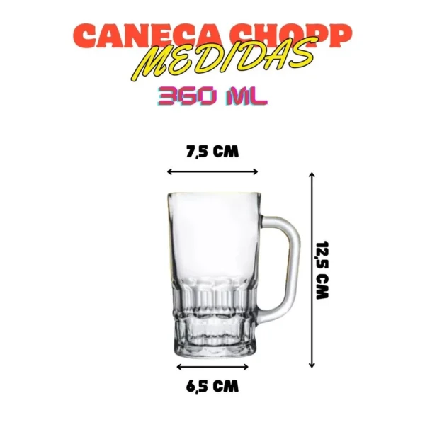 Kit 12 Canecas Chopp De Vidro 360ML Cerveja Restaurante Bar - Imagem 5