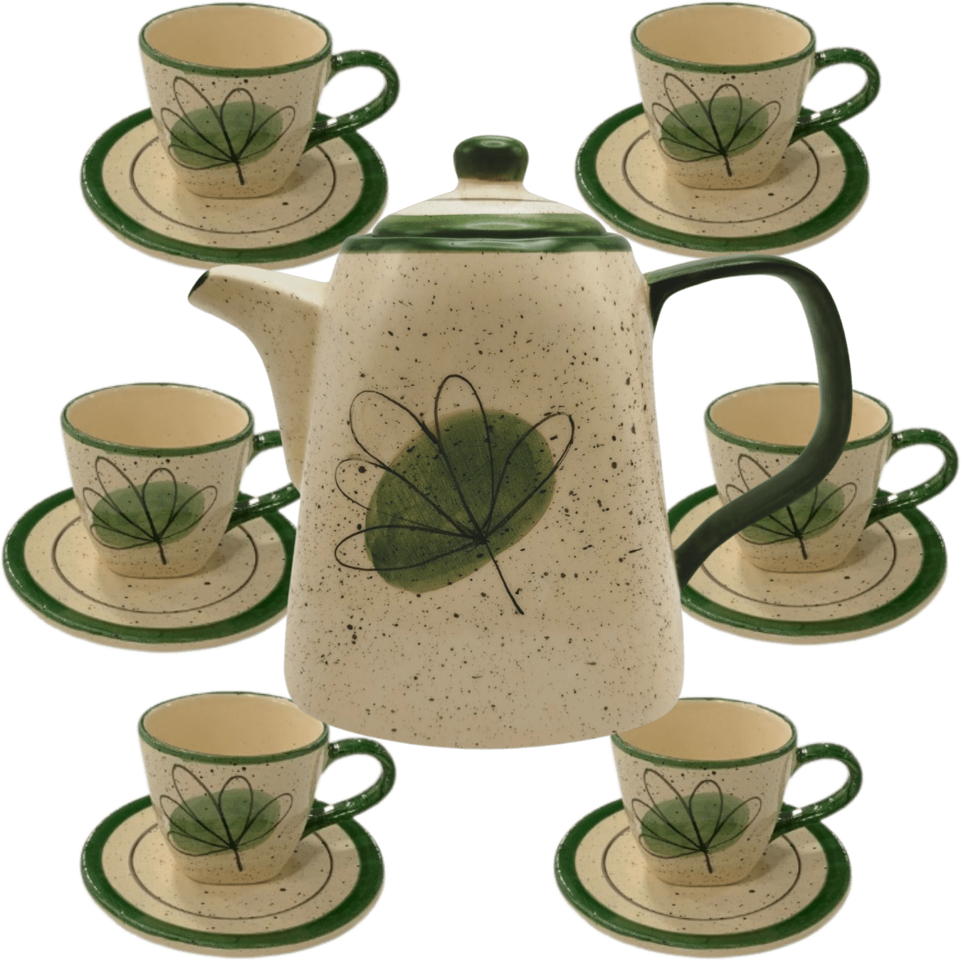 Jogo de 6 Xícaras de 200ml com Pires + 1 Chaleira VERDE