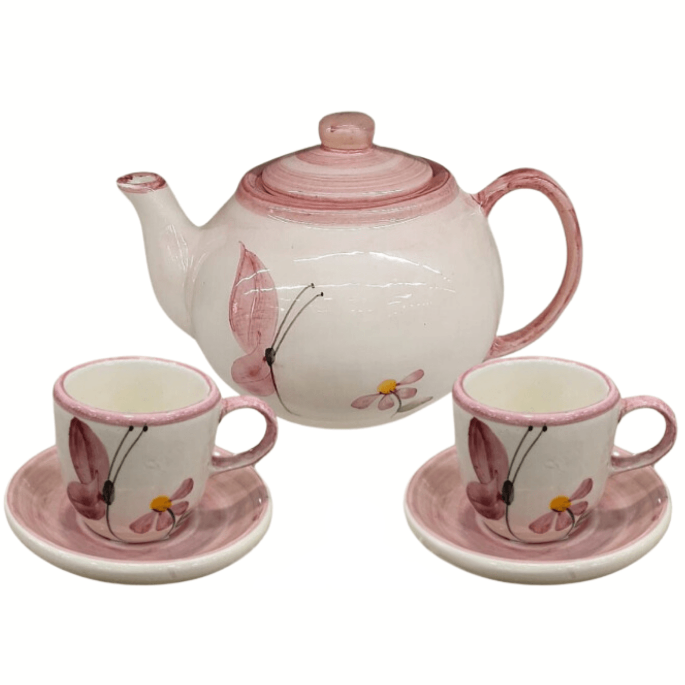 Jogo de Chá com 1 Bule e 2 Xícaras de 70ml com pires - Papilo Borboleta