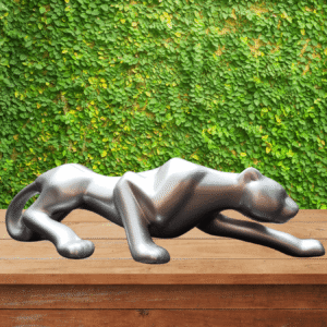 Pantera negra Leopardo Estatua Cerâmica 60cm Prata