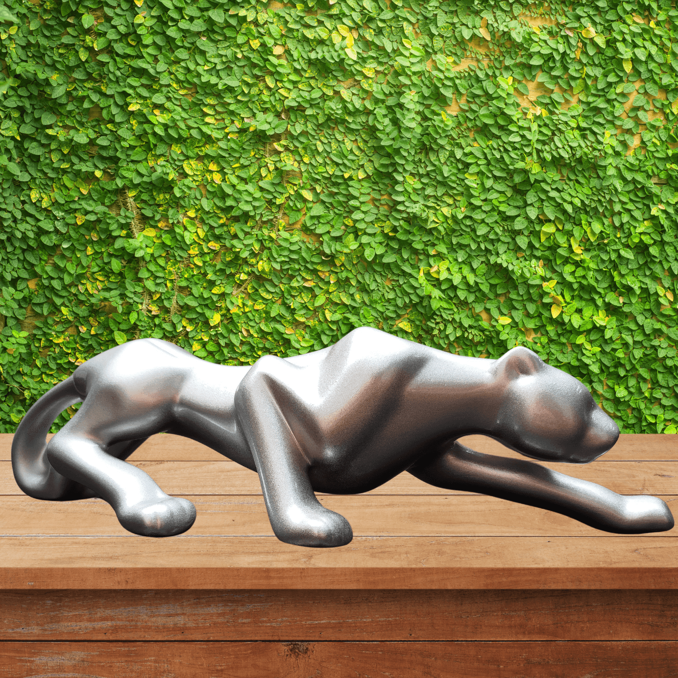 Pantera negra Leopardo Estatua Cerâmica 60cm Prata