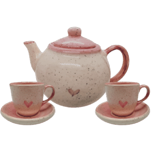 Jogo de Chá com 1 Bule e 2 Xícaras de 70ml com pires - Rosa Coração