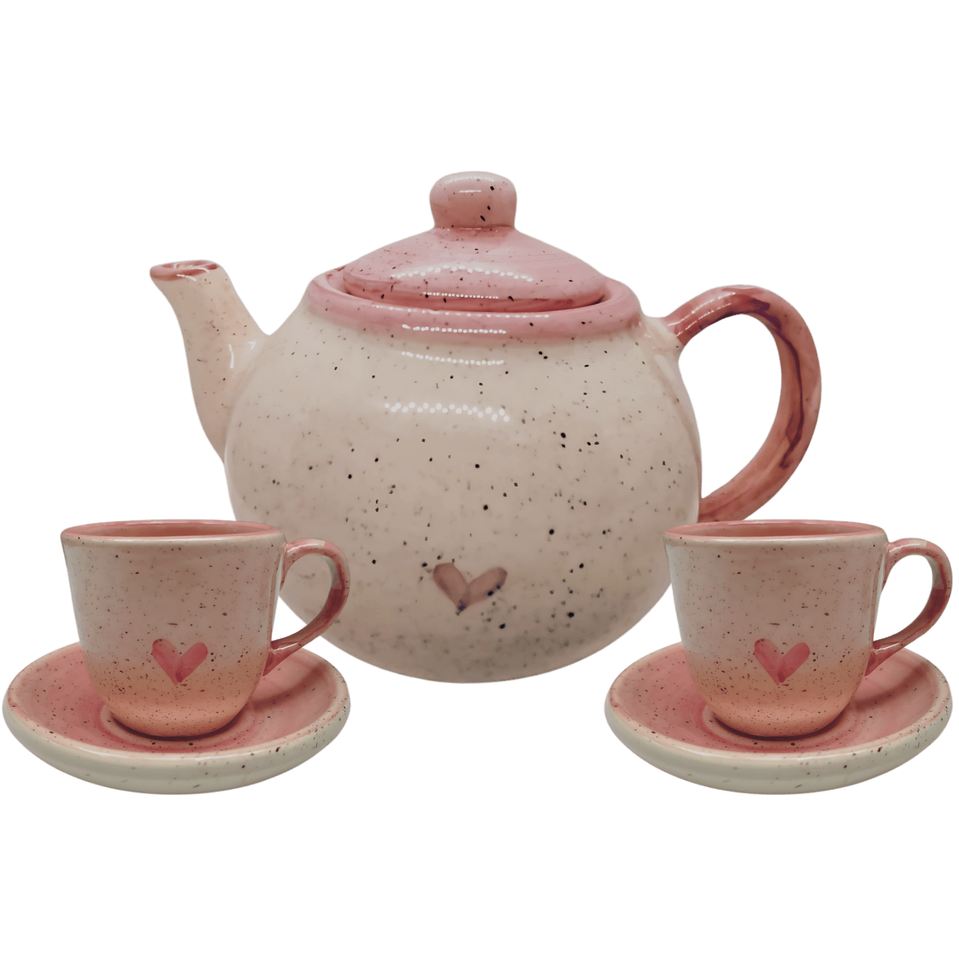 Jogo de Chá com 1 Bule e 2 Xícaras de 70ml com pires - Rosa Coração
