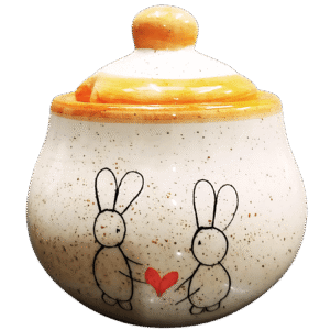 Açucareiro Redondo Pintado á Mão de Cerâmica - Coelho Apaixonado