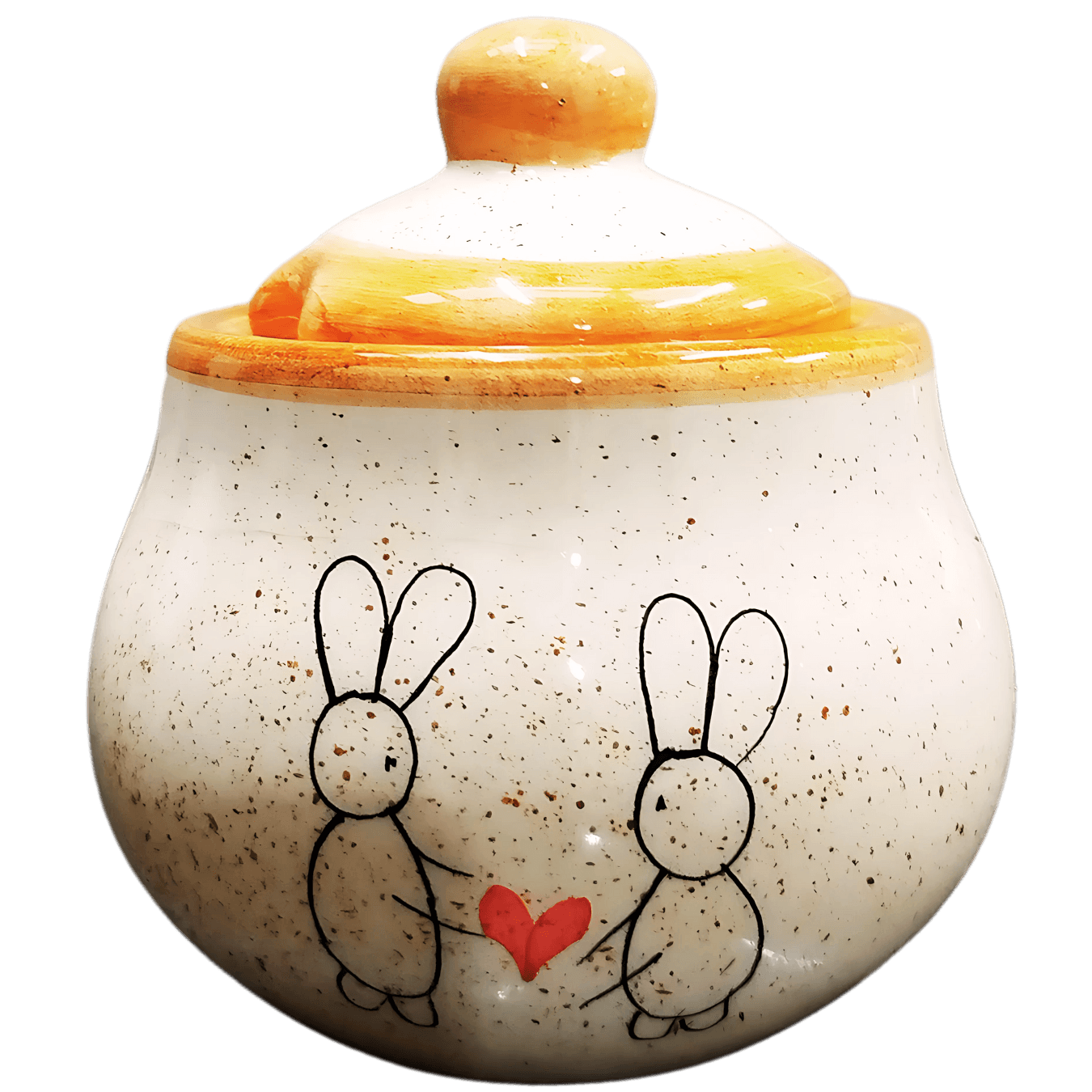 Açucareiro Redondo Pintado á Mão de Cerâmica - Coelho Apaixonado