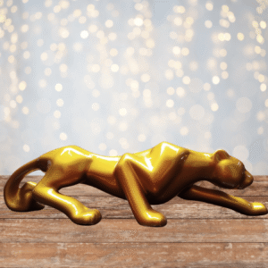 Pantera negra Leopardo Estatua Cerâmica 60cm Dourada