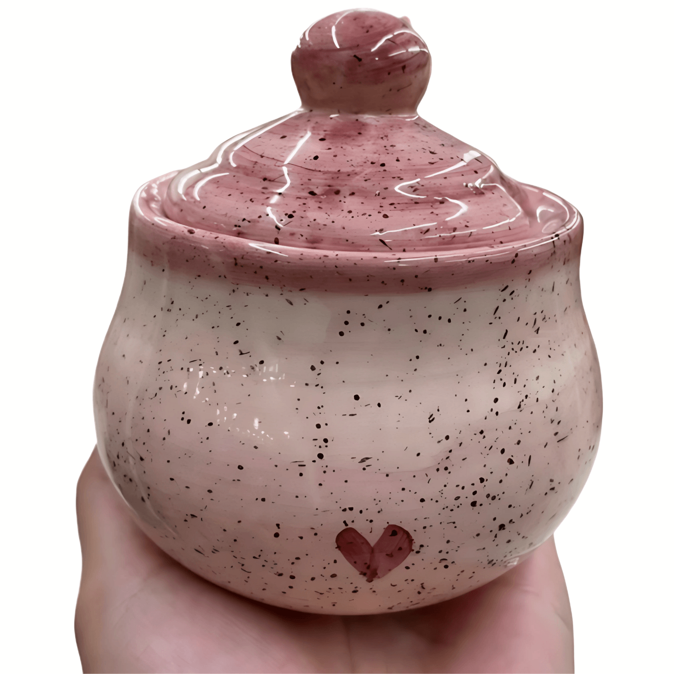 Açucareiro Redondo Pintado á Mão de Cerâmica - Rosa Coração