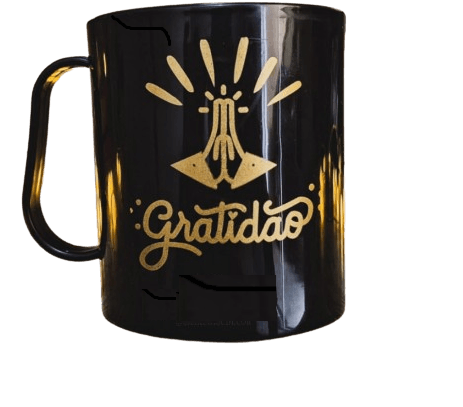 Kit 10 Canecas Gratidão Preta Plástico Lembrancinhas Igreja Presente 400ML
