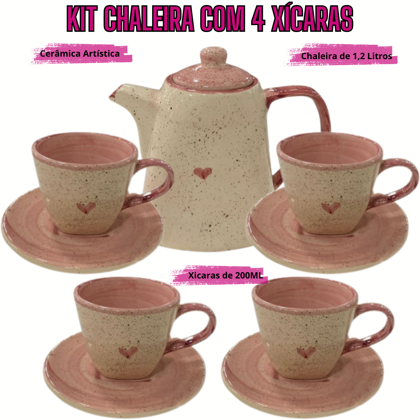 Jogo de xicaras para cafe com pires + chaleira 1,2L Cerâmica Louça Pintada à Mão jogo de chá