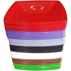 Lindo Kit com 30 Pratos Quadrado Plástico Colorido Resistentes 20cm Jantar Refeição Prato Festa