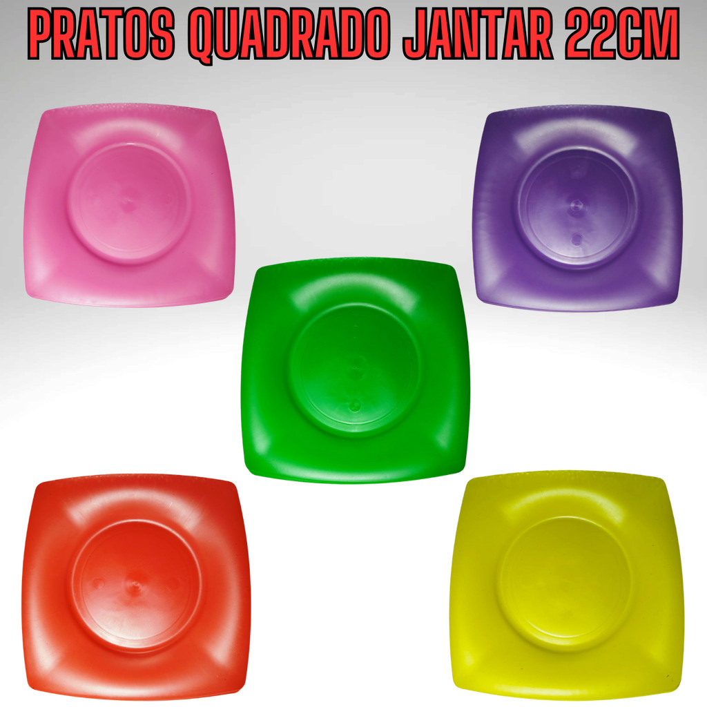 20 Pratos Jantar Quadrado de Plástico para Lanche Refeição Festas Eventos Cofraternização