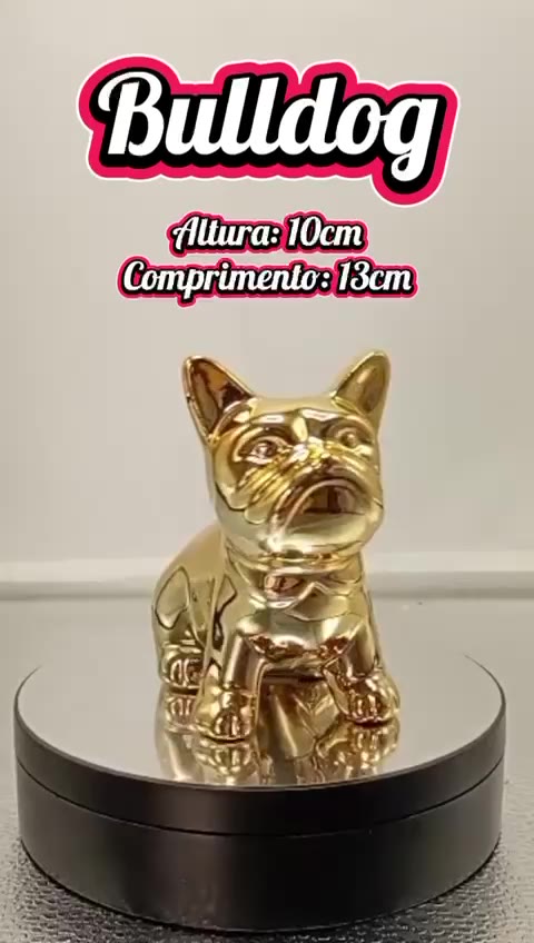 Enfeite Decorativo Cachorro Bulldog Dourado 13cm em Cerâmica – Luxo e Charme