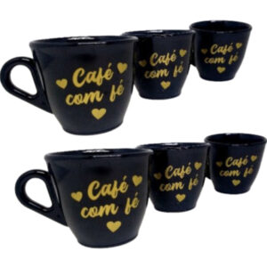 Kit 6 Xicara Café com Fé Lidas ideal para presentear