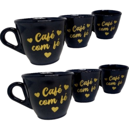 Kit 6 Xicara Café com Fé Lidas ideal para presentear