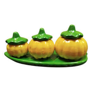 Abóboras Amarelas com Folha Verde Decoração em Cerâmica