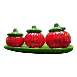 Abóboras Vermelhas com Folha Verde Decoração em Cerâmica