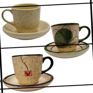 Lindo kit 4 peças 2 xícaras e 2 pires em cerâmica Louça Café Colorido Pintado a Mão