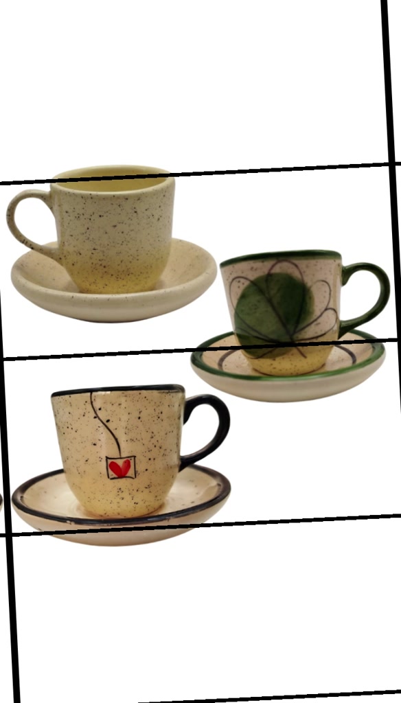 Lindo kit 4 peças 2 xícaras e 2 pires em cerâmica Louça Café Colorido Pintado a Mão