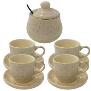 Kit 4 Xícaras De Café 60ml E Açucareiro Cerâmica Chapiscado Pintada à mão