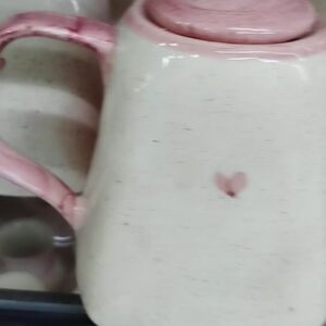 Kit 5 peças 1 Chaleira com 2 Xicaras e Pires em Cerâmica Louça Bule Chá e Café pintados a mão