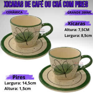 Jogo com 2 Xicaras para Café de 200ml Páscoa com Pires Cerâmica xícara para cafe jogo de chá