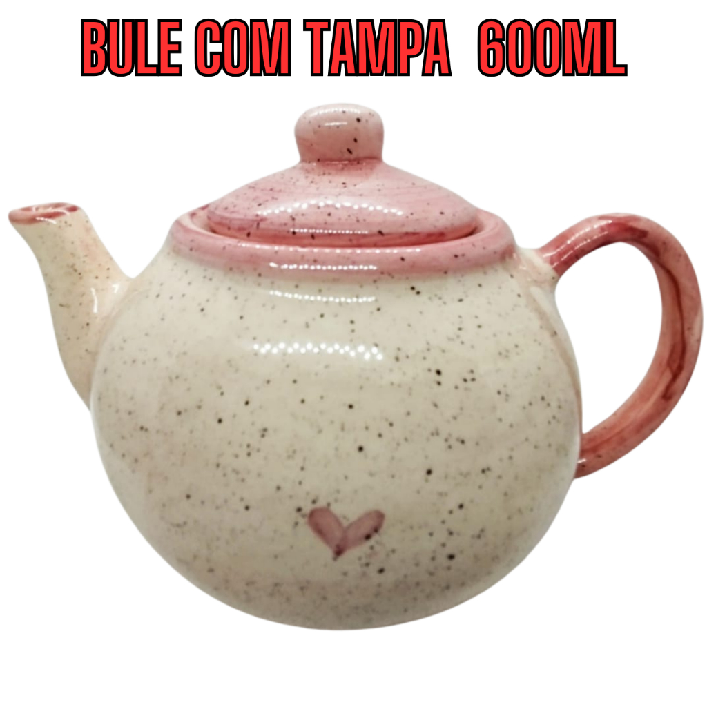 Bule para café ou chá feito em cerâmica de 600ml pintado a mão com tampa