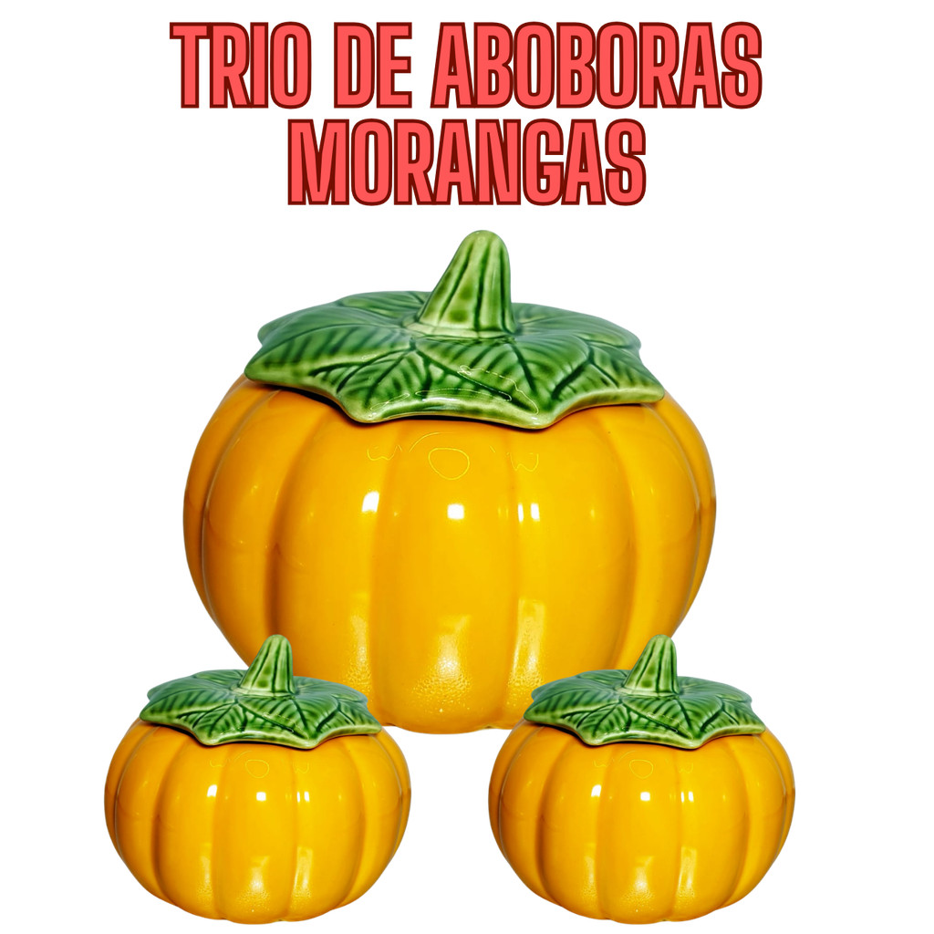 Trio de mini moranga amarela em cerâmica finger food para decoração feitas em cerâmica louça