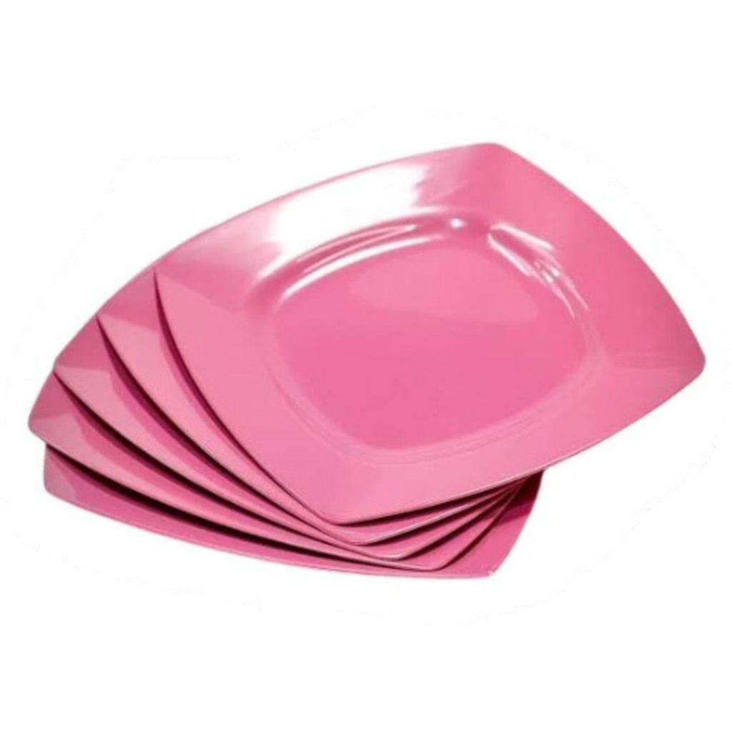 Kit 10 Pratos Quadrado Jantar 22 Cm Plástico Refeição