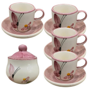 4 Xícaras De Café 60ml E Açucareiro Cerâmica Borboleta