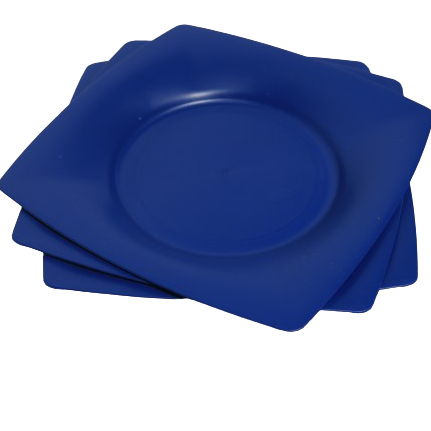 Conjunto 10 Pratos Quadrado Azul Refeição Plástico 22cm