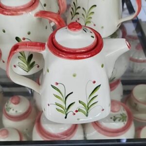 1 Chaleira e 2 Xícaras para café Cerâmica artística pintados a mão