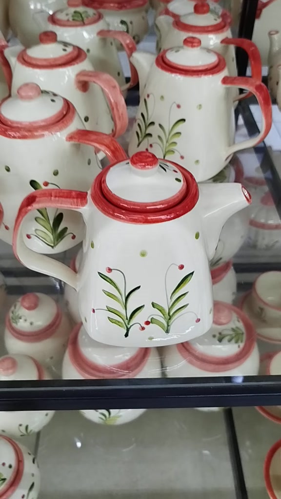 1 Chaleira e 2 Xícaras para café Cerâmica artística pintados a mão