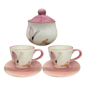 Xícaras De Chá 2 Un Com Pires 200ml E Açucareiro Borboleta em cerâmica