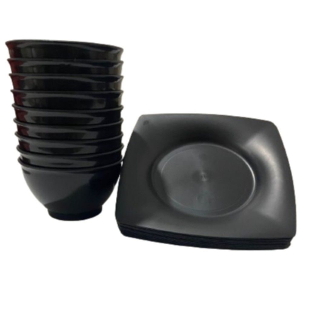 Kit Cumbuca e Prato Quadrado de plástico Festa Eventos churrasco Aniversários Comemorações