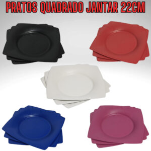 Kit 50 Pratos Quadrado de Jantar em Plástico Lanche Refeição Festas Eventos Cofraternização