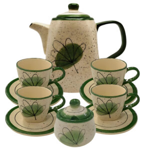 Chaleira Açucareiro 4 Xícaras Com Pires Para Servir Chá Verde Cerâmica