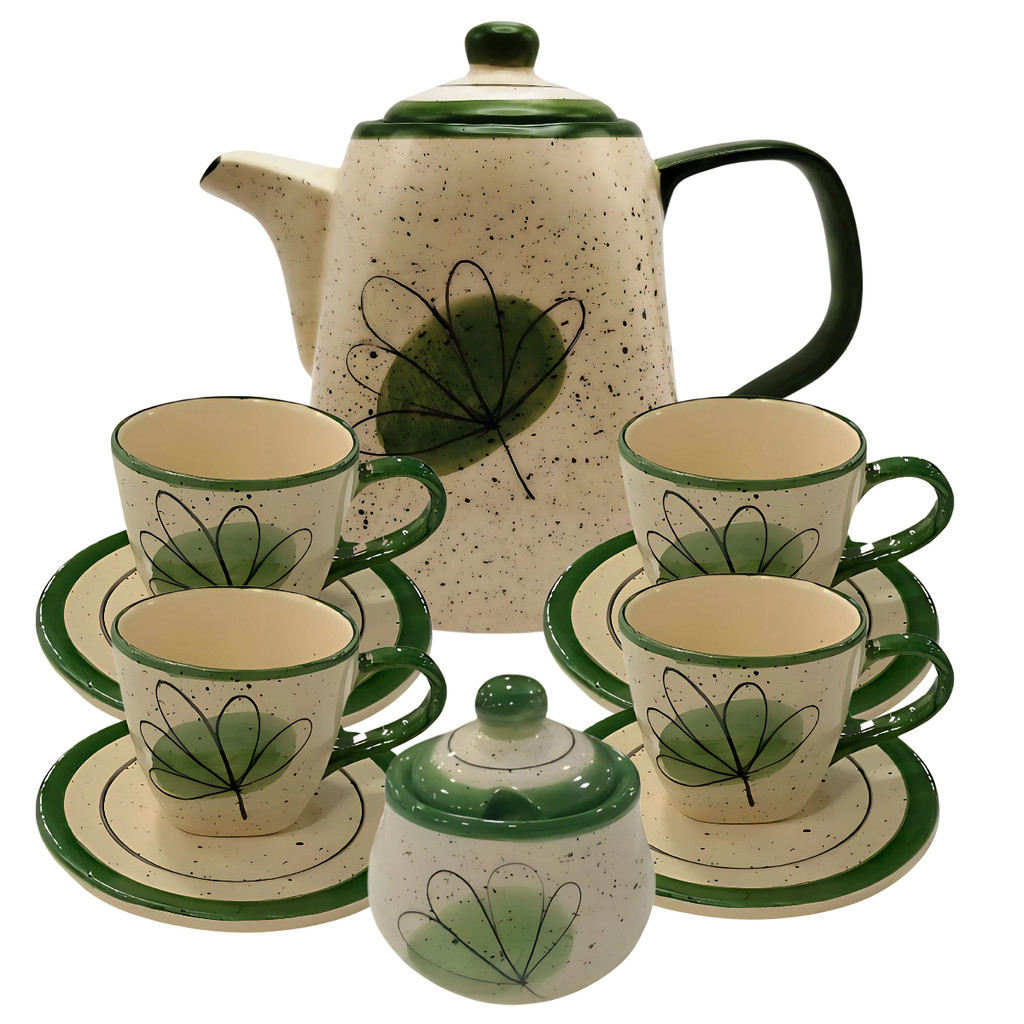 Chaleira Açucareiro 4 Xícaras Com Pires Para Servir Chá Verde Cerâmica