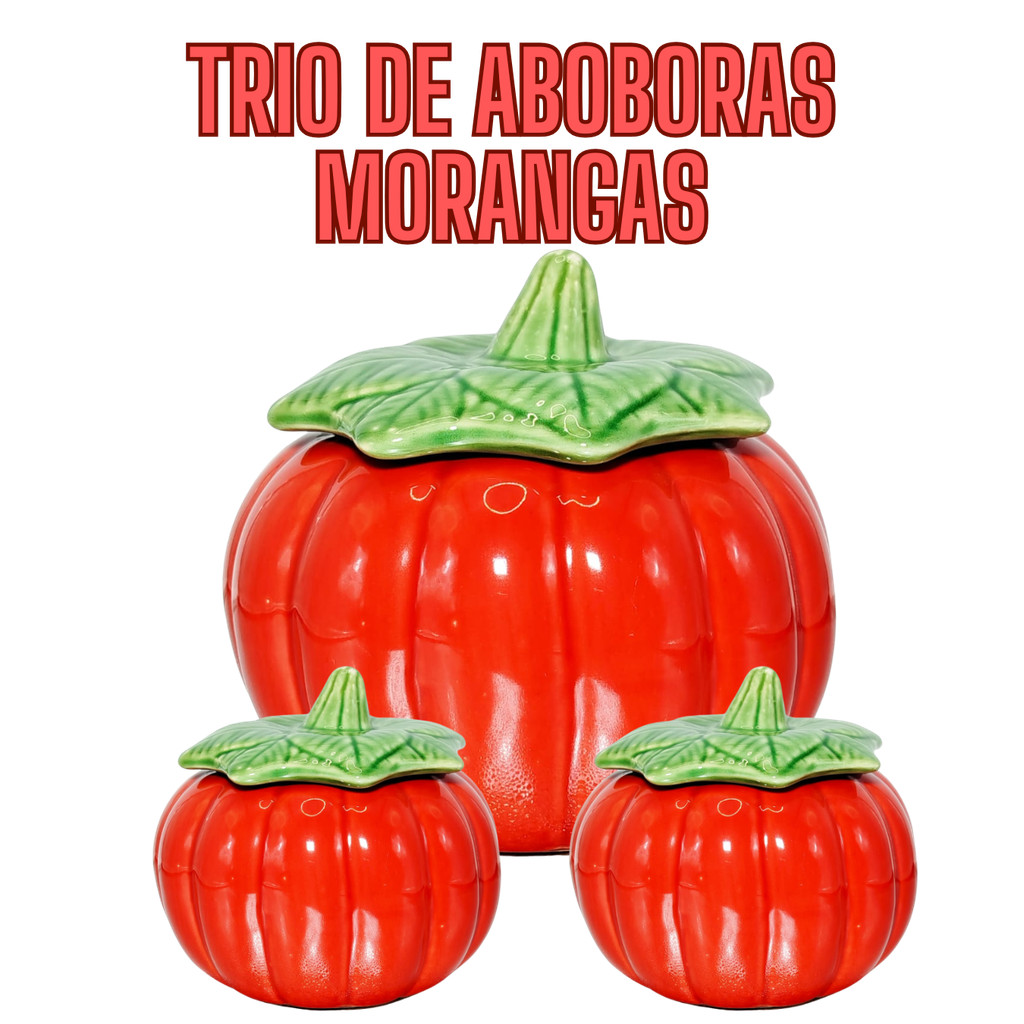 Trio de Aboboras Morangas Moranguinhas em Cerâmica Mini Potes Vermelha Finger Food